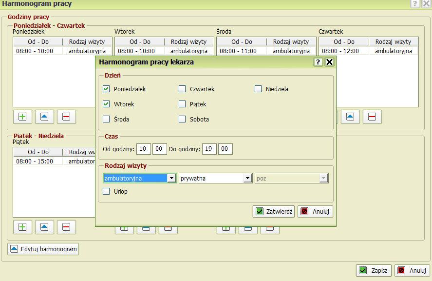 Po wprowadzeniu danych należy zatwierdzid i zapisad nowy harmonogram.