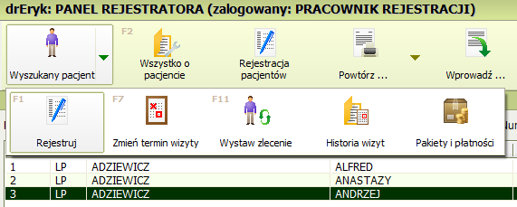 6. Rejestracja pacjenta na wizytę Aby zarejestrowad pacjenta na wizytę należy wyszukad pacjenta a następnie kliknąd Wyszukany pacjent