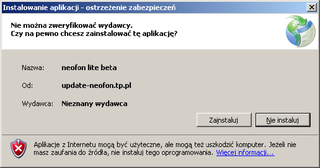 1. Instalacja programu neofon lite 1.1. Uruchom instalator neofon lite BETA poprzez dwukrotnie kliknięcie na przycisk Instaluj na portalu. 1.2.