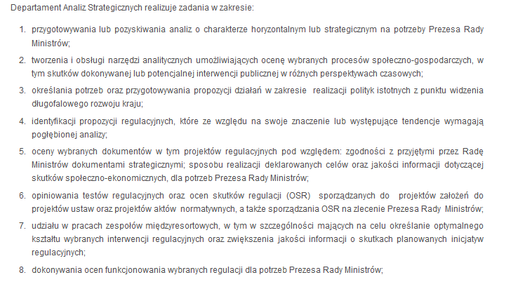 Czym się zajmuje Departament Analiz Strategicznych KPRM?. http://bip.