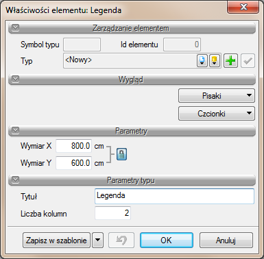 Po kliknięciu ikony legendy do projektu: pojawia się okno dialogowe wstawiania elementu i daje możliwośd dodania W celu wstawienia legendy wystarczy kliknięcie lewym przyciskiem myszy na żądane