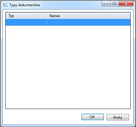 Kolejne okno to Typy dokumentów w oknie tym mamy