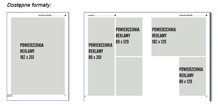 8. FORMY REKLAMY DRUK MAGAZYN ZARZĄDZANIE PROJEKTAMI Rozkładówka wewnętrzna 2 x 182 x 261 Okładka tył lewy Okładka tył prawy (wewnątrz) Okładka front lewy Reklama na 1 stronę prawa stronę 182 x 261