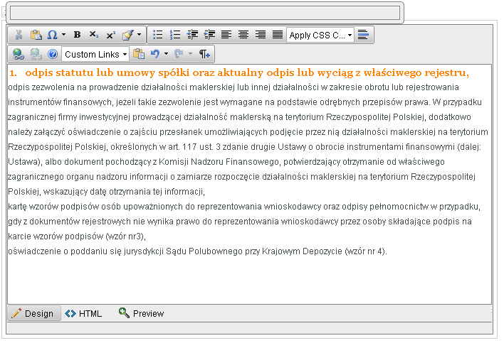 Rysunek 8 Aktywne okno edytora tekstu - wstawianie listy numerowanej Zaznaczony tekst zostanie umieszczony na liście z numerem