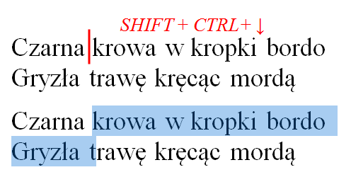 KLAWIATURA - zaznaczanie Do zaznaczania pojedynczych znaków, wyrazów.