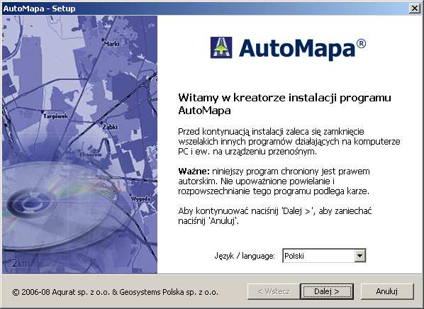 2. Aktualizacja programu AutoMapa Uruchamiamy ściągnięty z internetu plik