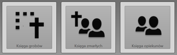opiekun). 3.2. Księgi. = Ikony bezpośredniego dostępu do poszczególnych ksiąg cmentarnych z każdego poziomu oprogramowania.