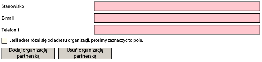 Organizację partnerską można usunąć przyciskiem Usuń organizację partnerską ("Remove Partner") znajdującym się na końcu fragmentu dotyczącego organizacji partnerskiej: Nowych partnerów można dodać