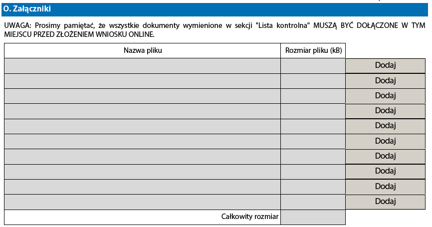 Załączanie dokumentów Do wniosku należy załączyć odpowiednie dokumenty.
