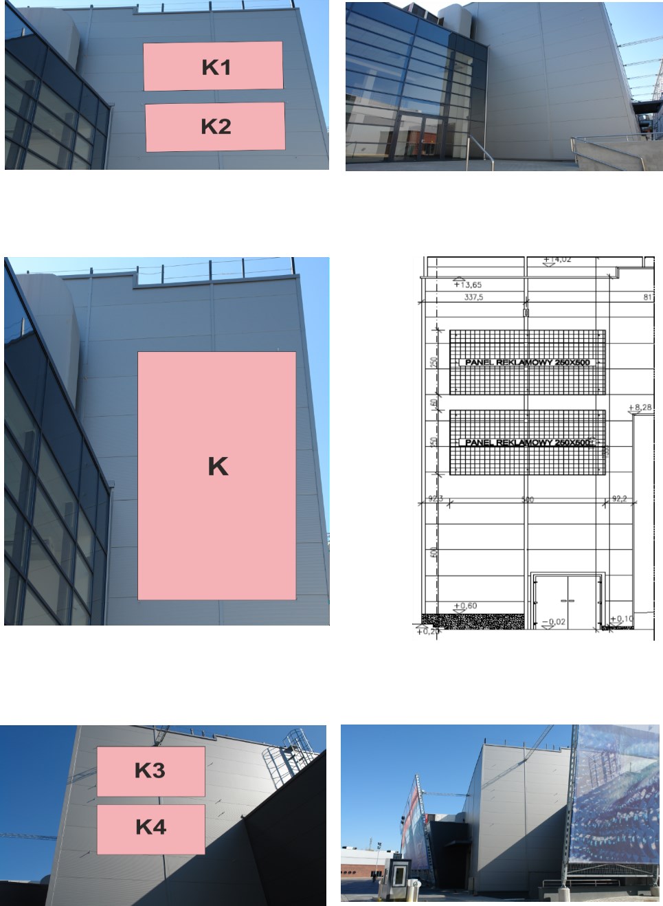 BANNERY SIATKOWE - elewacja Hala IV BANER SIATKOWY K1, K2 szerokość 4,8m, wysokość 2,3m Koszt najmu: 800 zł Koszt druku : 1 800 zł (zawiera montaż ) Montaż: 1 400 zł BANER SIATKOWY K szerokość 4,8m,