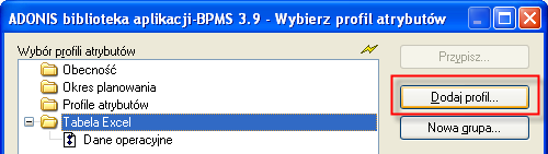 Przykład konfiguracji wskaźnika pobierającego dane z tabeli Excel (3/5) Lokalizacja pliku z danymi jest przechowywana jako tzw. profil atrybutów.