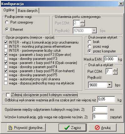 Konfiguracja Okno Konfiguracja programu zawiera 2 zakładki: Ogólne ustawienia programu, Baza danych parametry połączenia z bazą SQL.