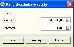 Dodajemy zmienny składnik wynagrodzenia, czyli 2% prowizji od obrotu: I wybieramy prowizję.