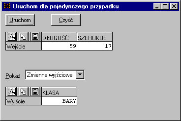3. Uruchomić pojedynczy, określony przez użytkownika przypadek, bezpośrednio w ST Neural Networks. Jest to opcja przydatna do sprawdzenia nowych danych. Zobaczmy tą ostatnią opcję.