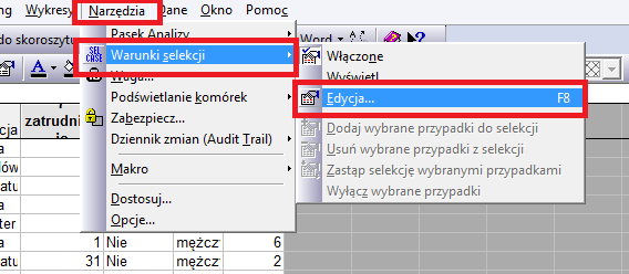 W programie STATISTICA mo zemy ponadto w atwy sposób podświetlić interesujace ¾