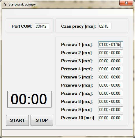 programu komputerowego. Widok okna programu przedstawiono na rycinie 3. Rysunek 3. Widok okna programowania pracy sterownika pompy perystaltycznej Figure 3.