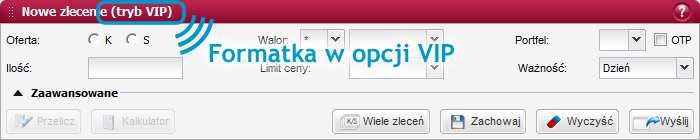 UWAGA! W sytuacji, gdy po wysłaniu zlecenia wartości nie zmieniły się należy odświeżyć okno.