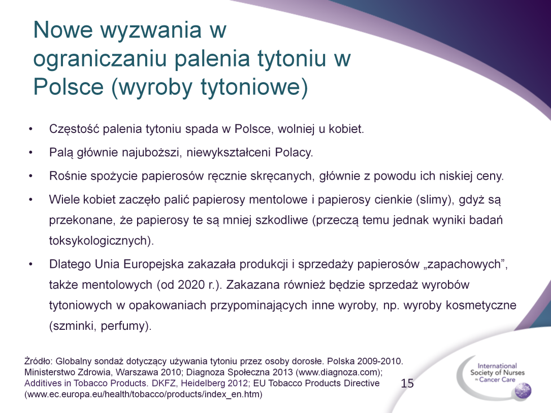 W Polsce obserwujemy nowe wyzwania w ograniczaniu palenia tytoniu: Spada częstość palenia, u kobiet nieco wolniej niż u mężczyzn. Palą głównie najubożsi, niewykształceni Polacy.