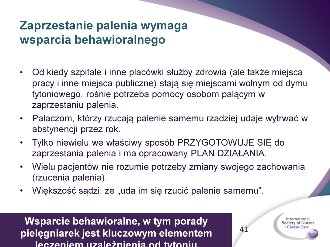 Ale w zaprzestaniu palenia tytoniu, o czym mówiliśmy wcześniej, pomaga nie tylko farmakoterapia, ale także terapia behawioralna. Palacze przebywający w szpitalu nie mogą palić.