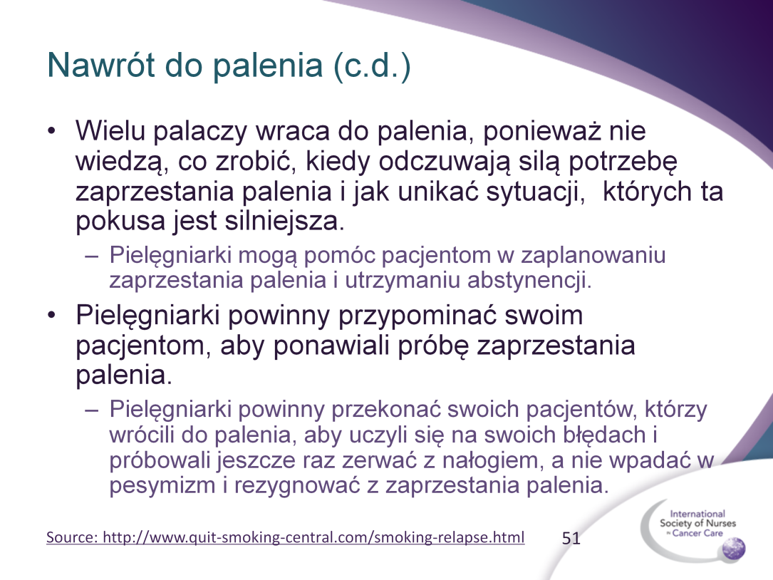 Co jeszcze pielęgniarka powinna wiedzieć o nawrocie do palenia?