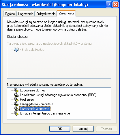 Zależności pomiędzy usługami Przed zatrzymaniem usługi warto sprawdzić, jakie inne usługi są od niej zależne.