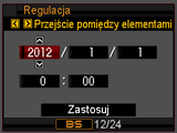 Konfigurowanie podstawowych ustawień przy pierwszym włączeniu aparatu Po pierwszym włożeniu akumulatora do aparatu, pojawi się ekran służący do konfiguracji języka wyświetlacza, daty i godziny.
