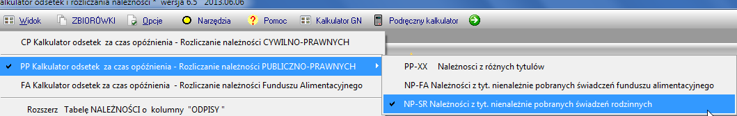 6.0 Prowadzenie kart rozliczeń NP przy uŝyciu kalkulatora.