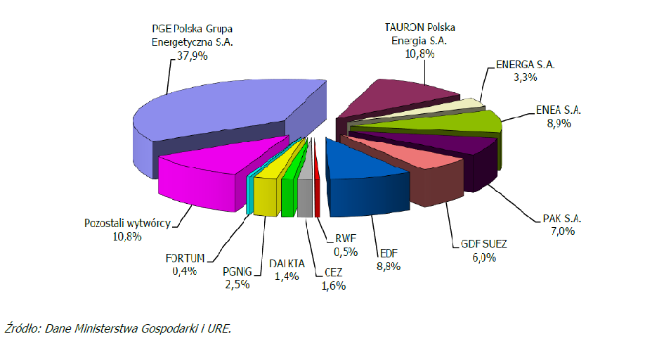 Wytwórcy energii elektrycznej Udział grup kapitałowych w