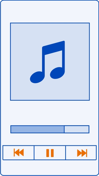 82 Muzyka i dźwięk Odtwarzanie muzyki > Odtwarz. muzyki. 1,, lub, aby wyświetlać utwory, wykonawców, albumy i gatunki. 2 utwór lub album. Wskazówka: Aby odtwarzać utwory w kolejności losowej, wybierz.
