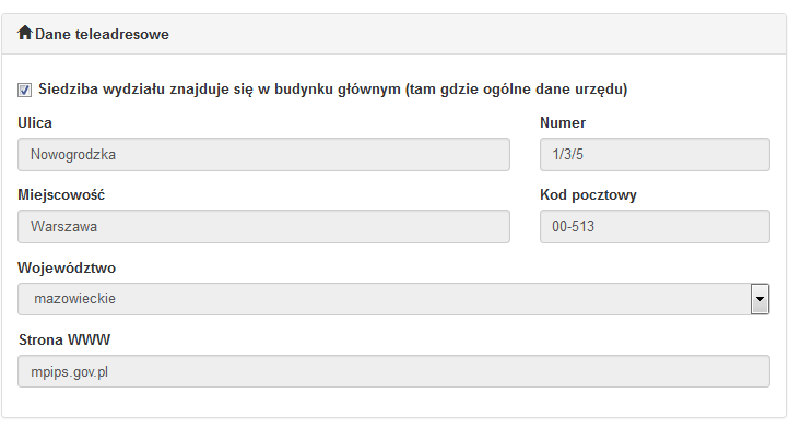 Rysunek 25 Pusty formularz nowego wydziału 5.1. Dane ogólne W sekcji Dane ogólne należy podać nazwę wydziału (pole obligatoryjne) oraz jego nazwę skróconą, o ile występuje.