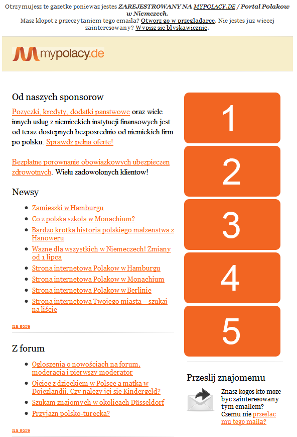 Newsletter Opis produktu: graficzna lub tekstowa reklama umieszczana w prawej części