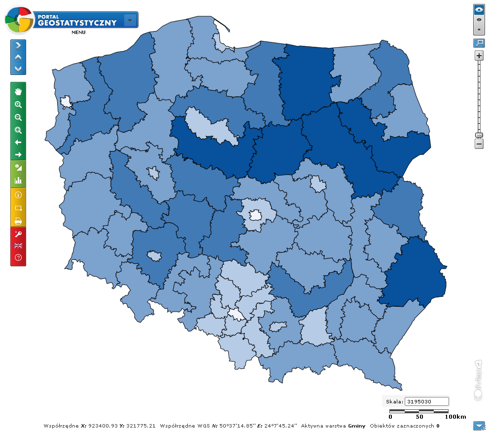 Możliwość wybrania jednostki prezentacji NUTS NUTS 2LAU -