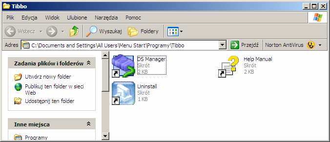 Krok 2. Konfiguracja modułu TIBBO Ethernet za pomocą programu DS Manager. Po zakończeniu instalacji programu TDST v3.56, uruchom program wg poniŝszych wskazówek: 1.