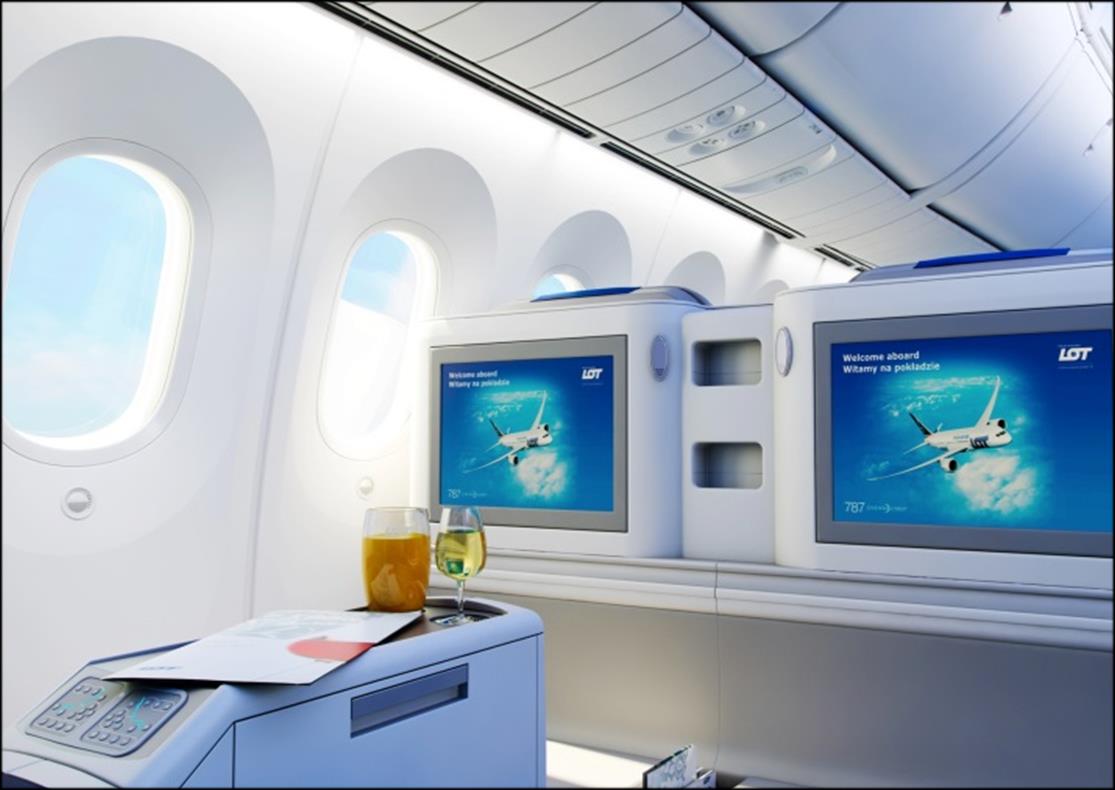 SYSTEM ROZRYWKI POKŁADOWEJ Możliwości współpracy: System rozrywki pokładowej (IFE) jest dostępny na rejsach dalekiego zasięgu, obsługiwanych samolotami Boeing 787 Dreamliner.