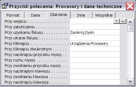 Rys. 7. Okno projektowe makra Urządzenia W bazie znajduje się formularz Urządzenia, zawierający cztery przyciski pokazane na rys. 8.