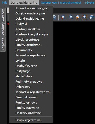 Aby wyświetlić pożądane informacje, wybierz je z listy danych ewidencyjnych (z głównego paska narzędzi).