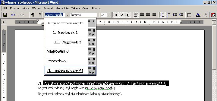 podświetlony tekst powinien zmienić swój wygląd na styl zapisany pod nazwą włas nynagł1; Rys. 5.4.