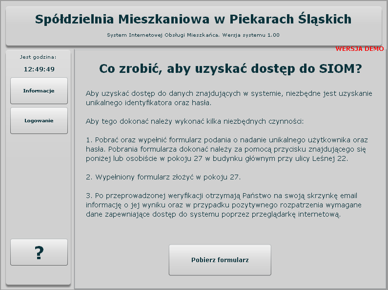 Witamy serdecznie w instrukcji obsługi Systemu Internetowej Obsługi Mieszkańca stworzonego dla Spółdzielni Mieszkaniowej w Piekarach Śląskich.