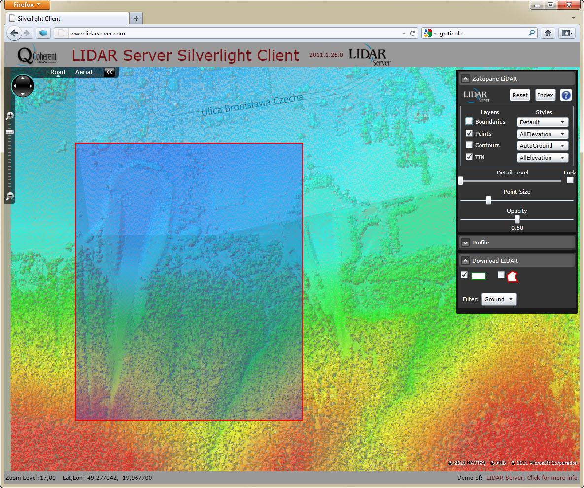 LiDAR Server w ArcGIS Pobieranie danych z LiDAR Server 1 W oknie Download LiDAR wybierz narzędzie zaznaczania obszaru do