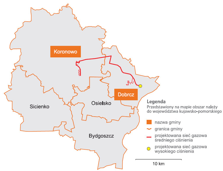Koronowie o mocy zainstalowanej 2x16 MVA, Bydgoszczy (Osowa Góra i EC I) o mocy 2x16 MVA, z którego zasilane są tereny położone w południowej części gminy, Sępólnie Krajeńskim o mocy 2x16 MVA, z