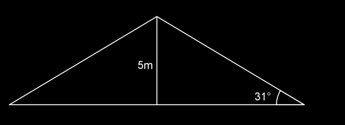 Zadanie 3: Na rysunku przedstawiono przekrój dachu o wysokości 5m i kącie nachylenia do poziomu 31.