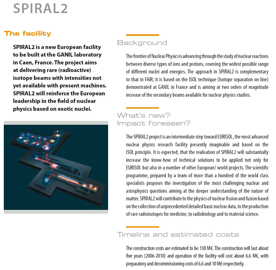 Projekt SPIRAL2 Fragment mapy drogowej ESFRI Projekt SPIRAL2, nowa pan-europejska infrastruktura badawcza zlokalizowana w Caen (Normandia, Francja), ma na celu wytwarzanie wiązek radioaktywnych o