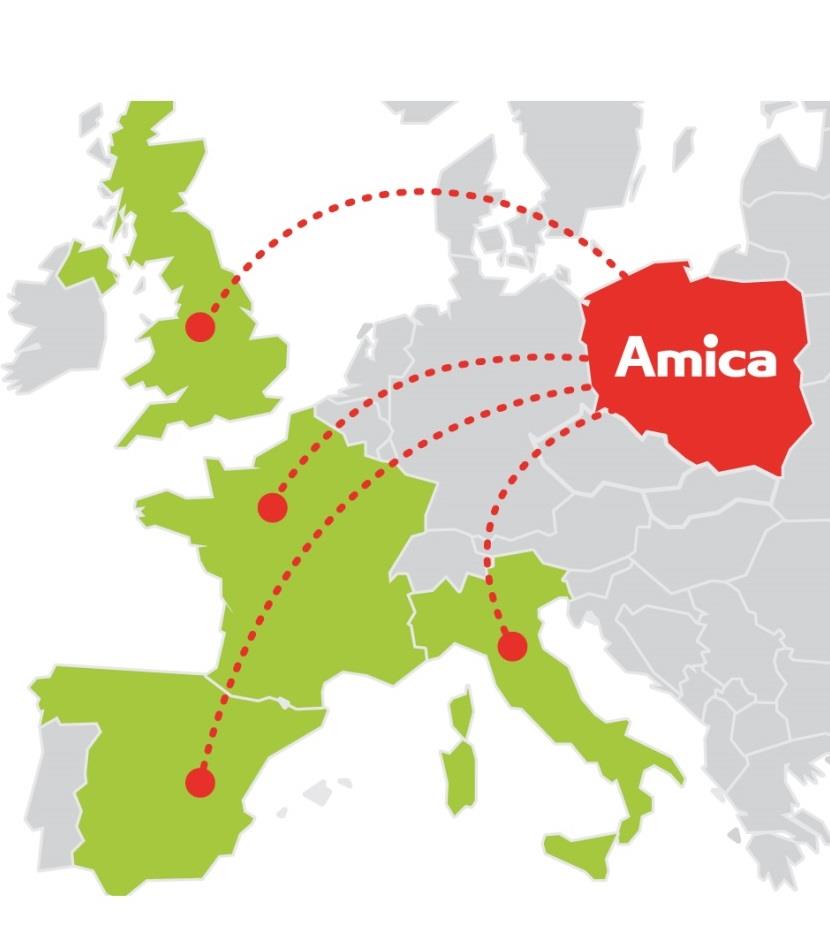 Ekspansja na nowe rynki - akwizycje Strategia HIT2023 ukierunkowała działania na Grupy Amica na 4 największe rynki Europy Zachodniej na których Amica nie jest obecna lub