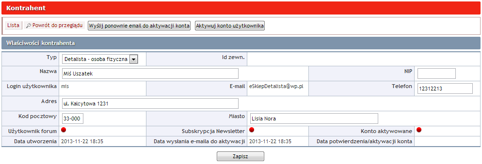 NIP numer NIP podany przy rejestracji na portalu.