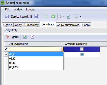 zaświadczeń dla wszystkich uczestników wybranej grupy szkoleniowej. Rodzaje certyfikatów (np. o ukończeniu szkolenia, uzyskaniu stosownych kwalifikacji itp.