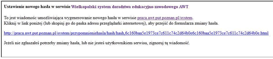 Po kliknięciu zapisz, System automatycznie wyśle pod adres e-mail link pozwalający