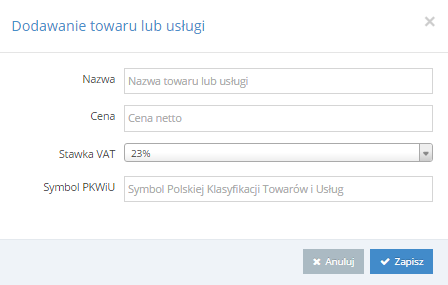 10.5 Towary i usługi Moduł umożliwia zarządzanie bazą towarów i usług na potrzeby fakturowania.