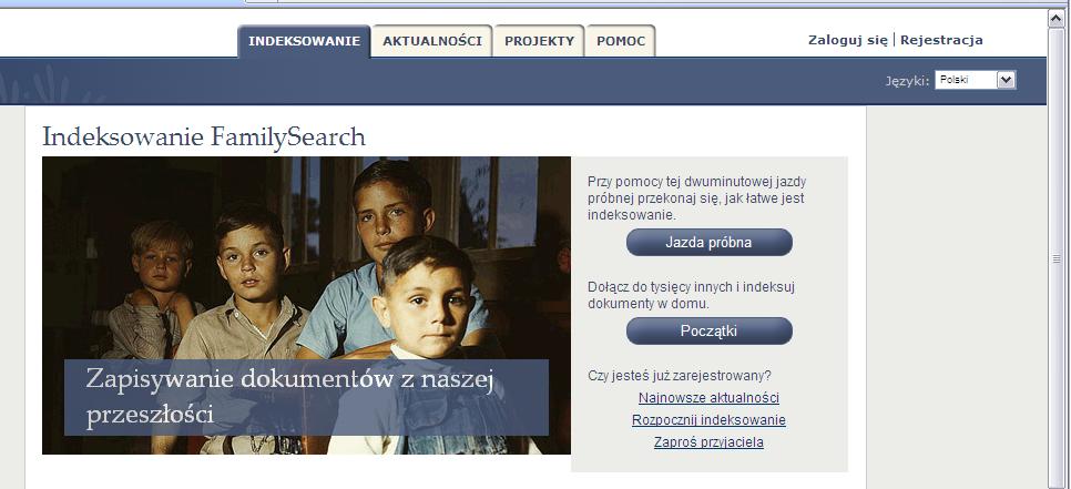 Logowanie. Przejdź do strony: www.indexing. familysearch.org. W razie potrzeby, kliknij Language [Język] wtedy ukaże się rozwijana lista wyboru języka. 3.