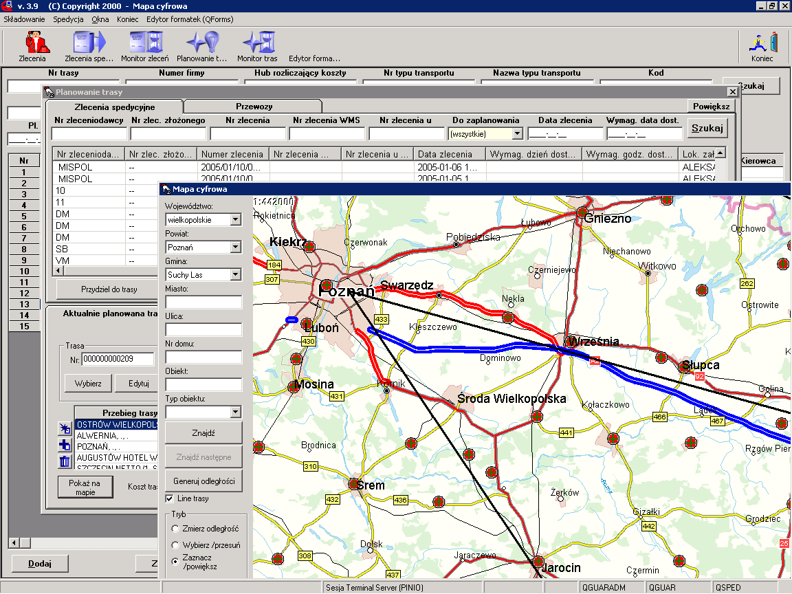Rola mapy cyfrowej dla prowadzenia rozliczeo Wyliczanie długości połączeo drogowych z możliwością wyboru drogi