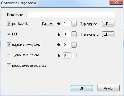 1.8.4.1. Okno parametrów funkcji wyjściowej Rysunek 1.17: Okno parametrów funkcji wyjściowej Okno parametrów pozwala określić skutek, jaki spowoduje wysterowanie funkcji wyjściowej.